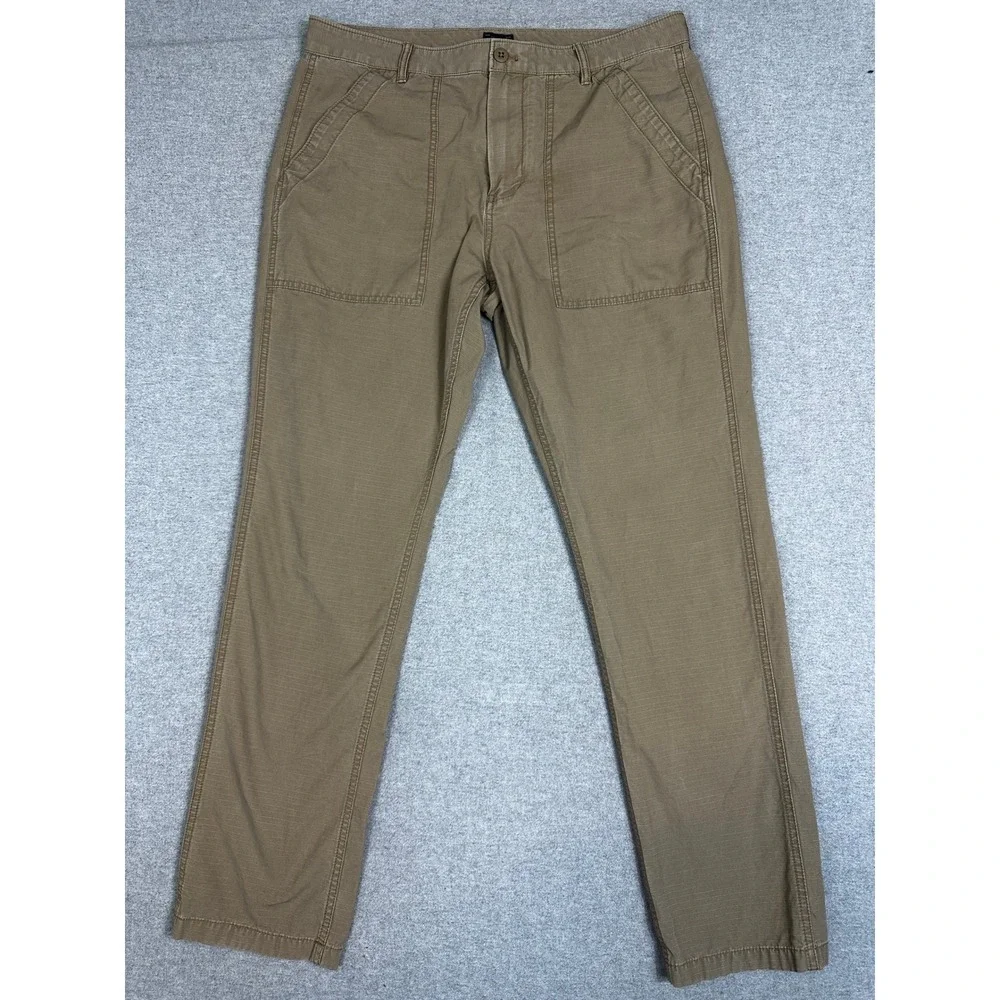 J Crew 770 Pants Mens 35x32 Brown Ripstop Cotton Straight Utility